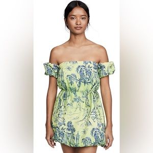 STAUD Lime Green and Navy Off-Shoulder Mini Dress
